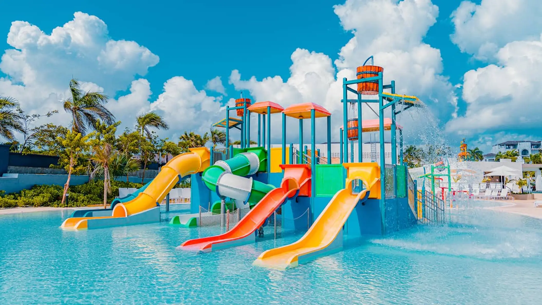 Colorful children's water park slides at Hard Rock Punta Cana