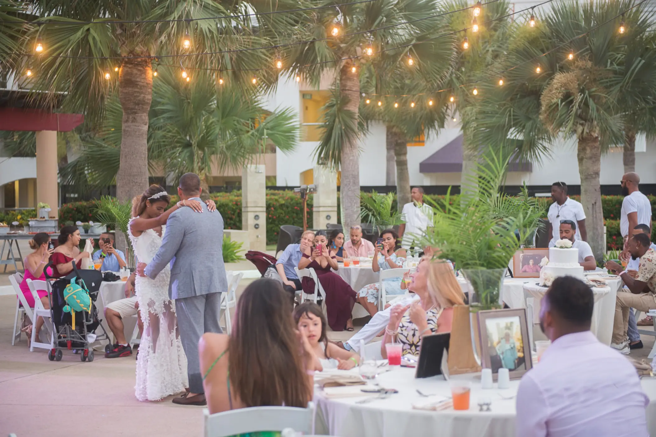 The couple's first dance during an outdoor wedding reception at Hard Rock Punta Cana
