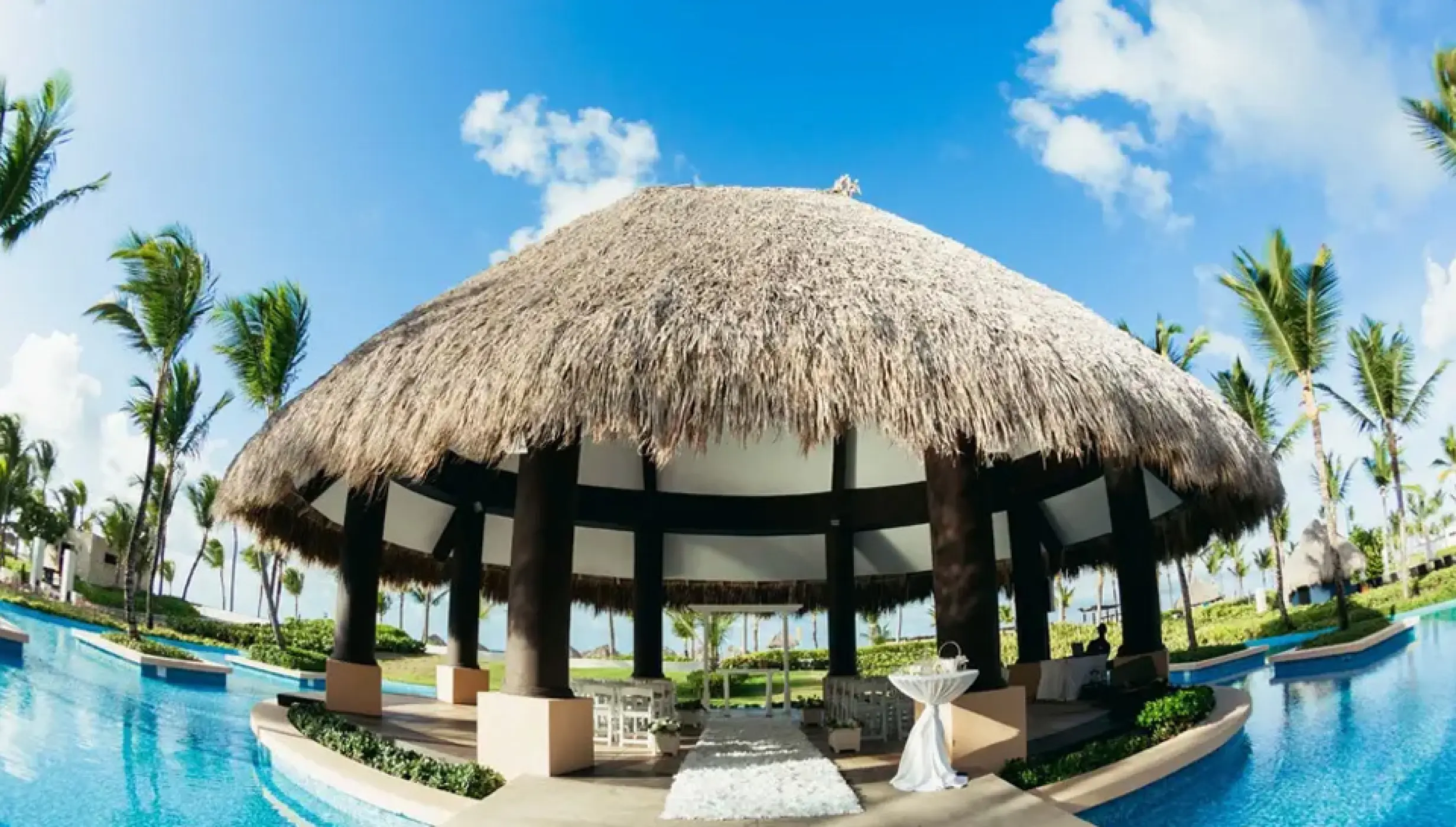 Wedding decor on the trumpet gazebo at Hard Rock Punta Cana