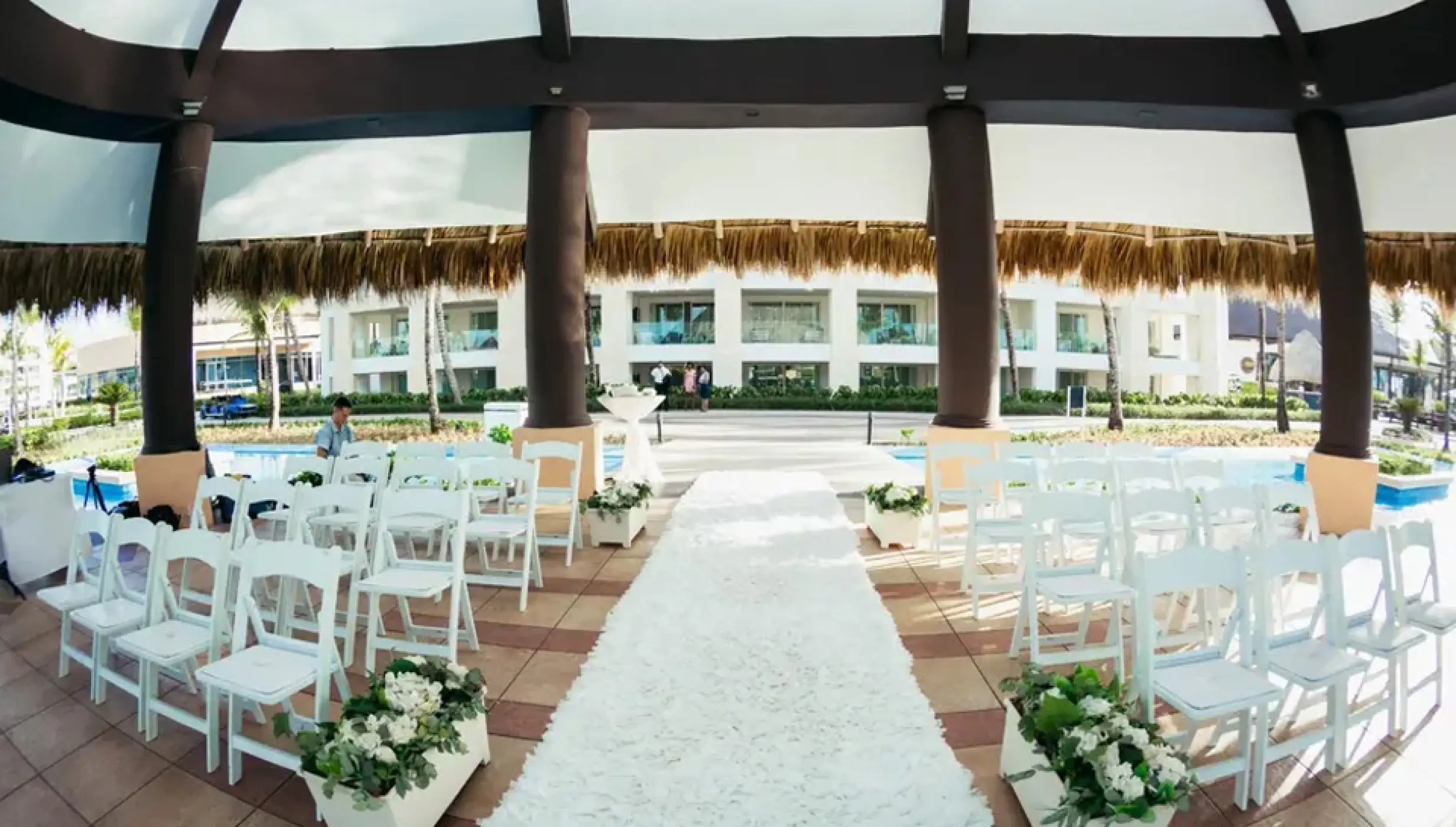 Wedding decor on the trumpet gazebo at Hard Rock Punta Cana