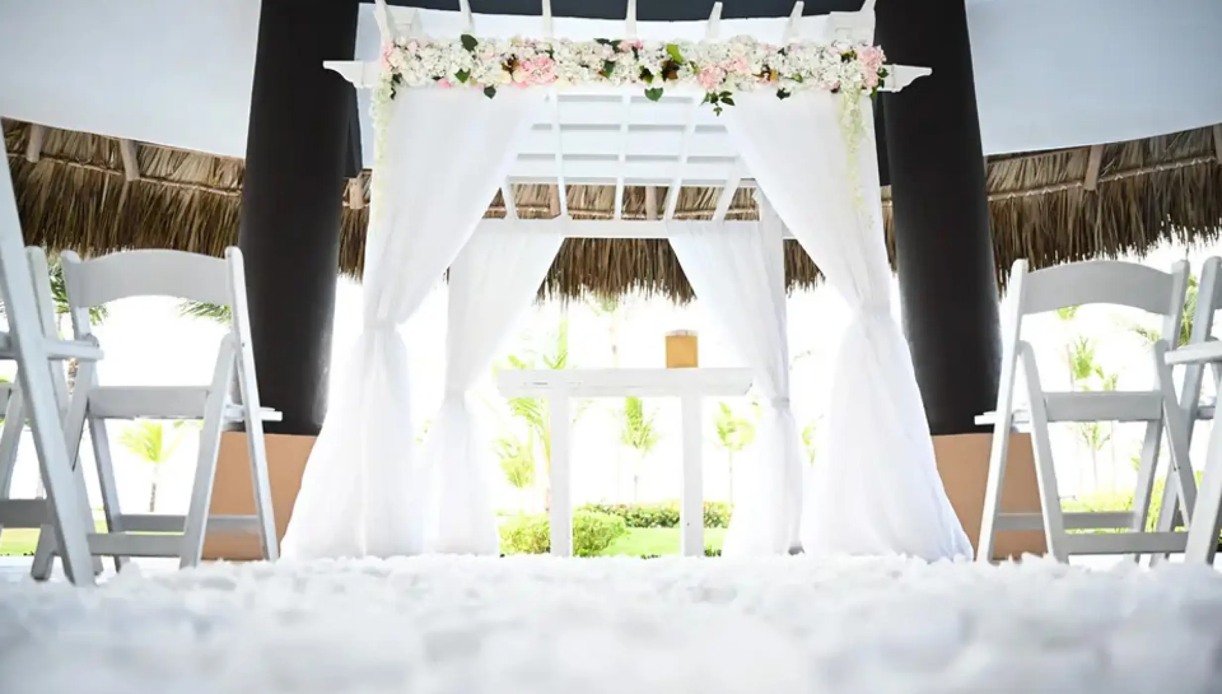 Wedding decor on the trumpet gazebo at Hard Rock Punta Cana