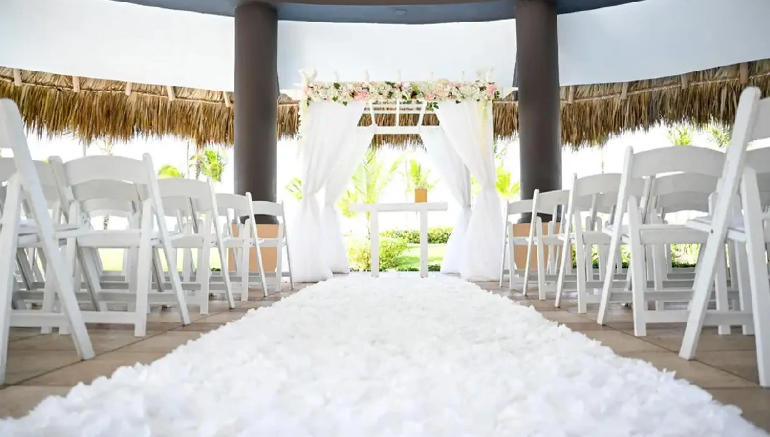 Wedding decor on the trumpet gazebo at Hard Rock Punta Cana