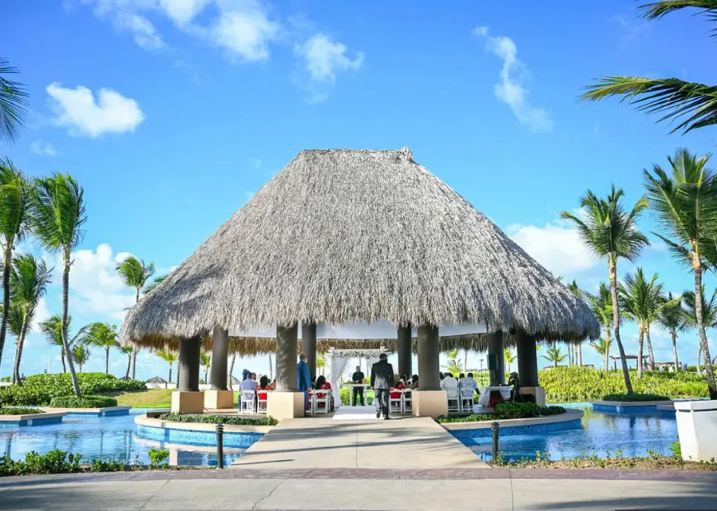 Wedding decor on the trumpet gazebo at Hard Rock Punta Cana
