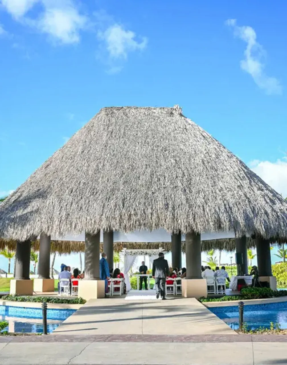 Wedding decor on the trumpet gazebo at Hard Rock Punta Cana