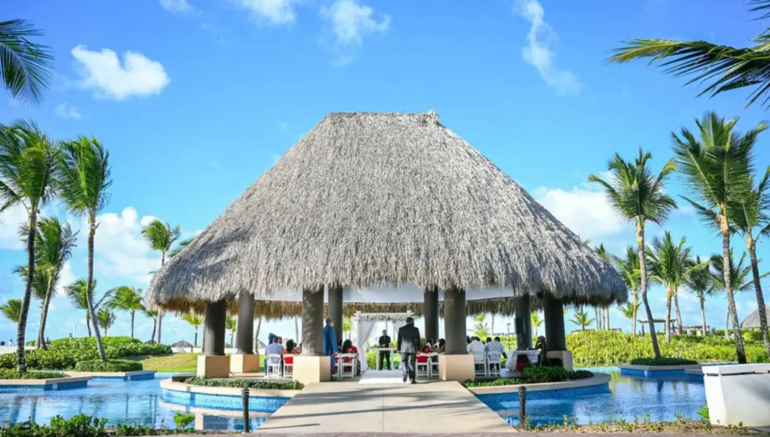 Wedding decor on the trumpet gazebo at Hard Rock Punta Cana