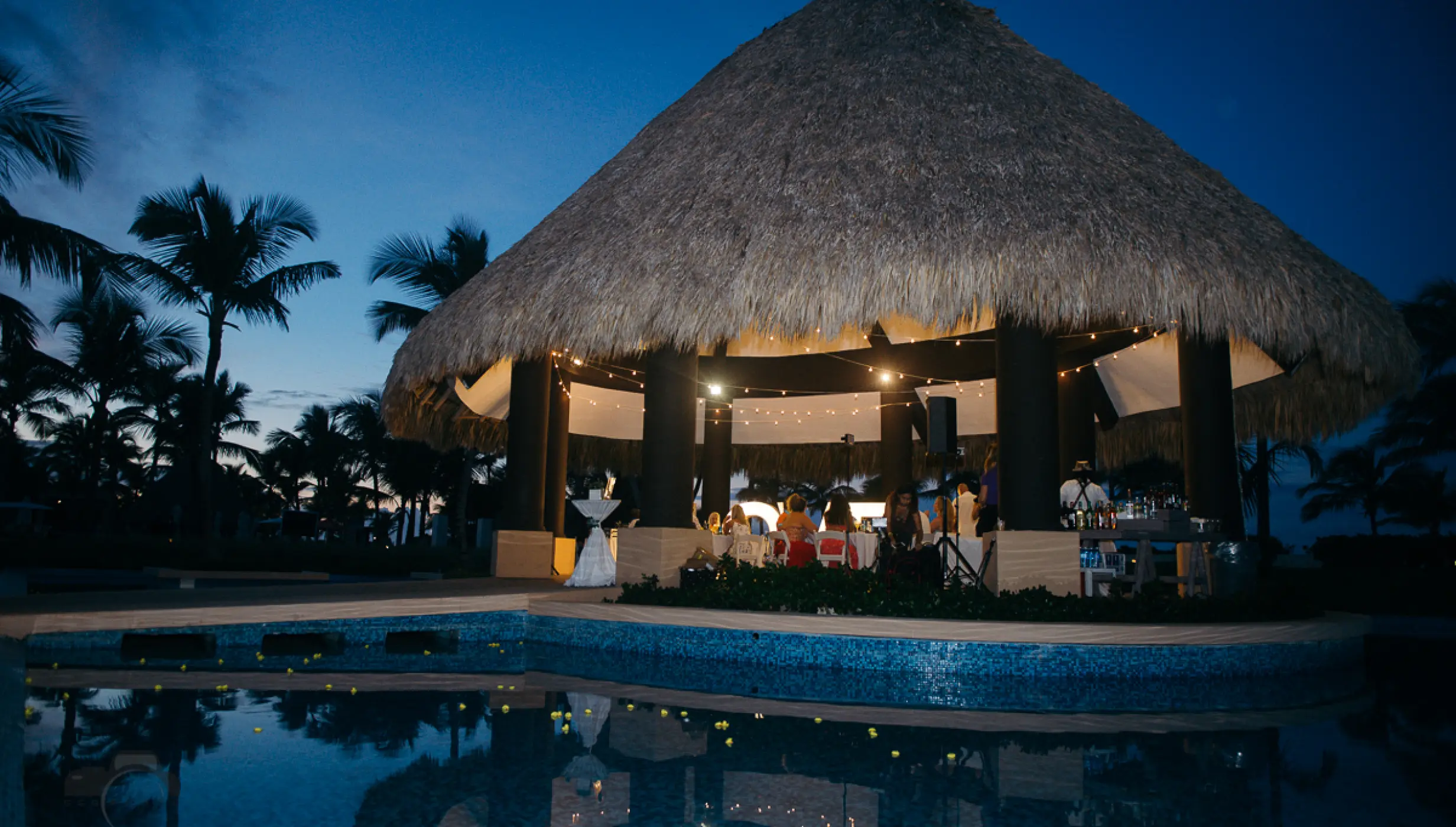 Wedding decor on the trumpet gazebo at Hard Rock Punta Cana