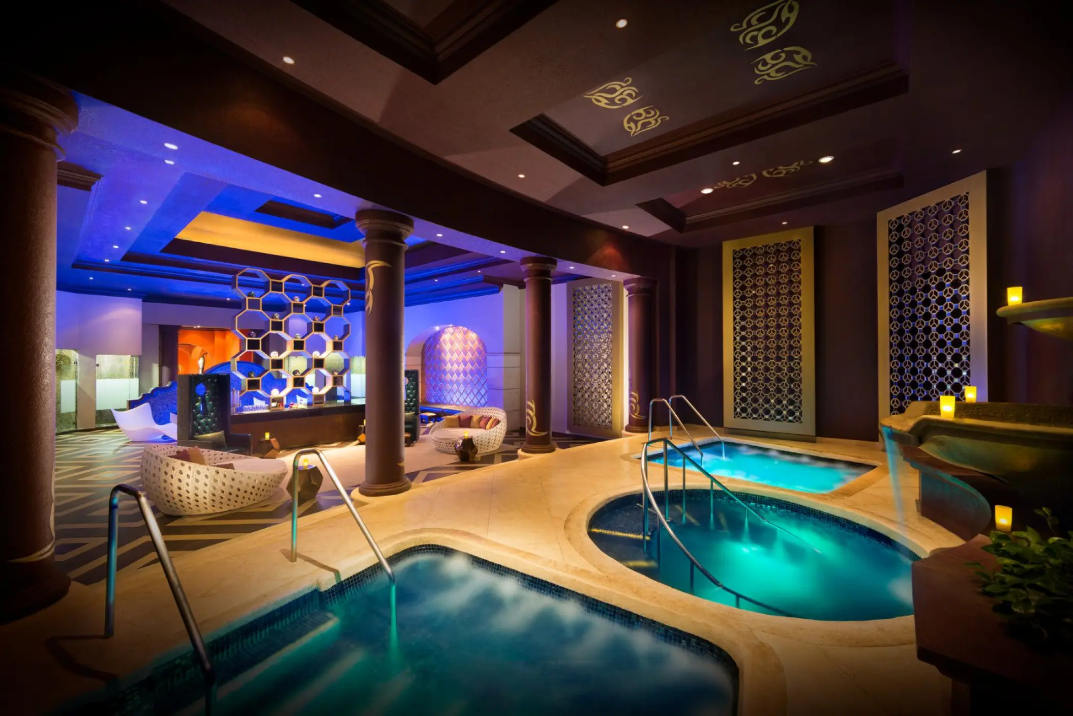 Indoor spa pools with atmospheric lighting at Hard Rock Riviera Maya