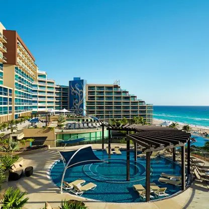 Breeze Terrace wedding venue overlooking the pools and Caribbean Sea at Hard Rock Cancun