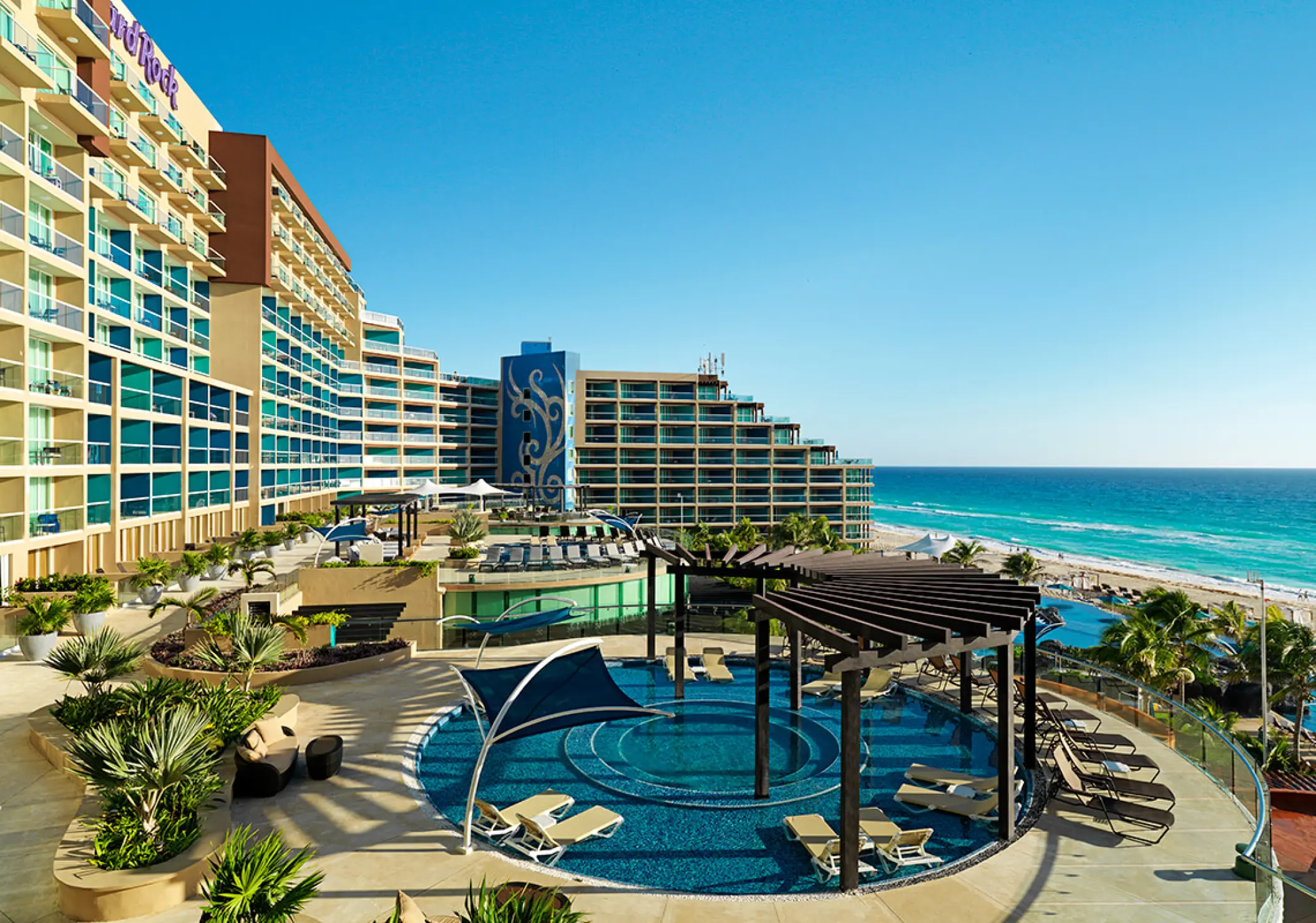 Breeze Terrace wedding venue overlooking the pools and Caribbean Sea at Hard Rock Cancun