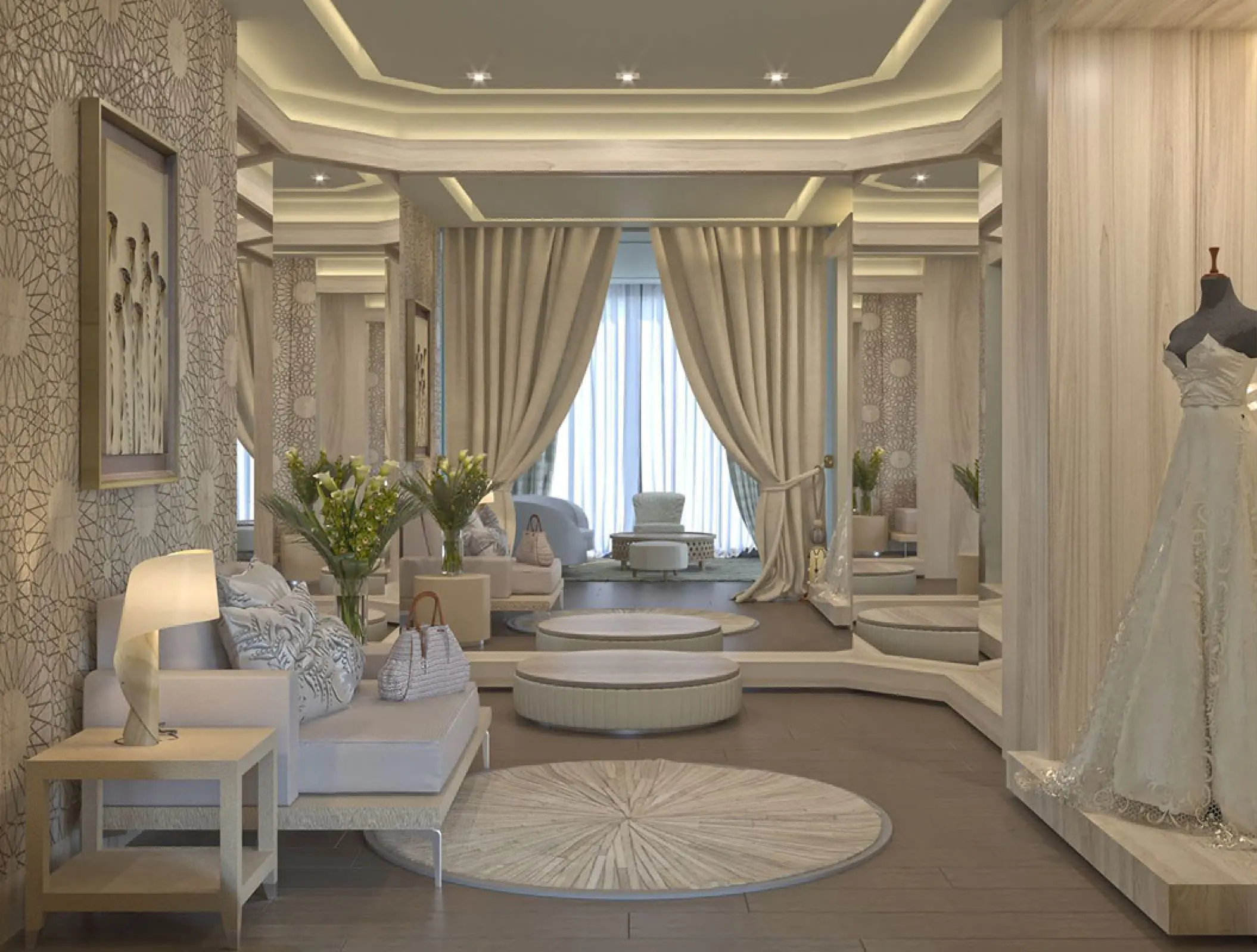 Bridal spa suite with mirrors and a white gown at Haven Riviera Cancun, Riviera Maya