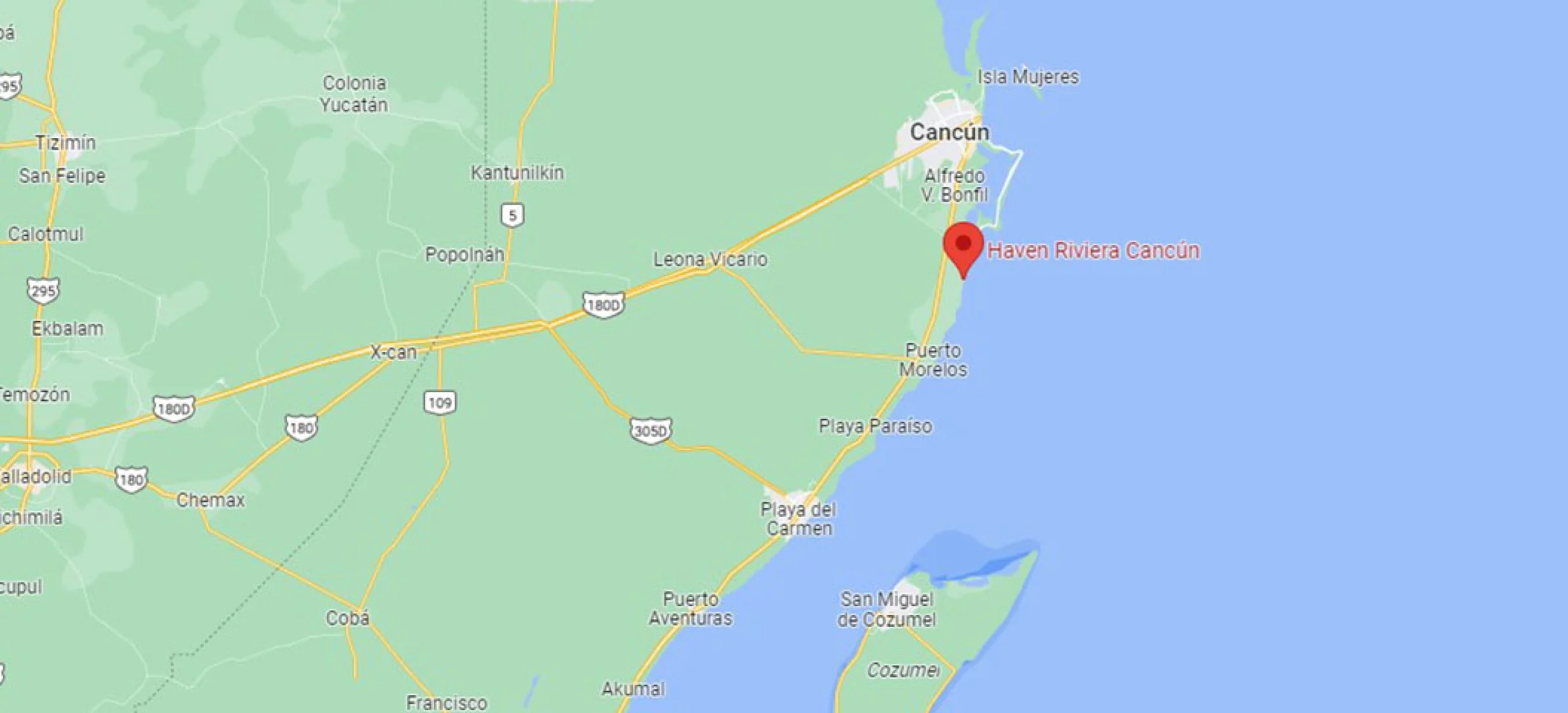 Google maps of Haven Riviera Cancun.