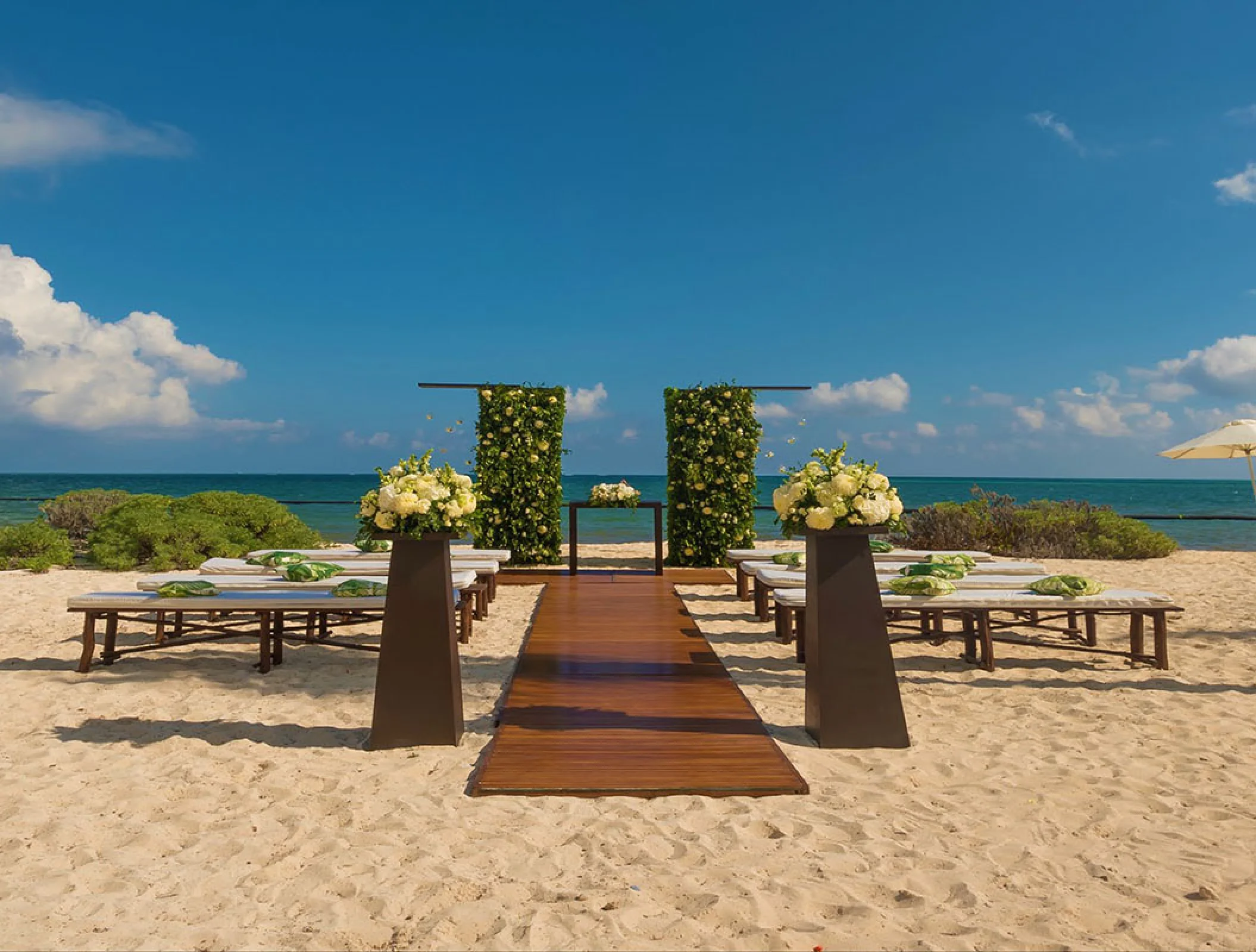 Beach wedding setup at Haven Riviera Cancun.