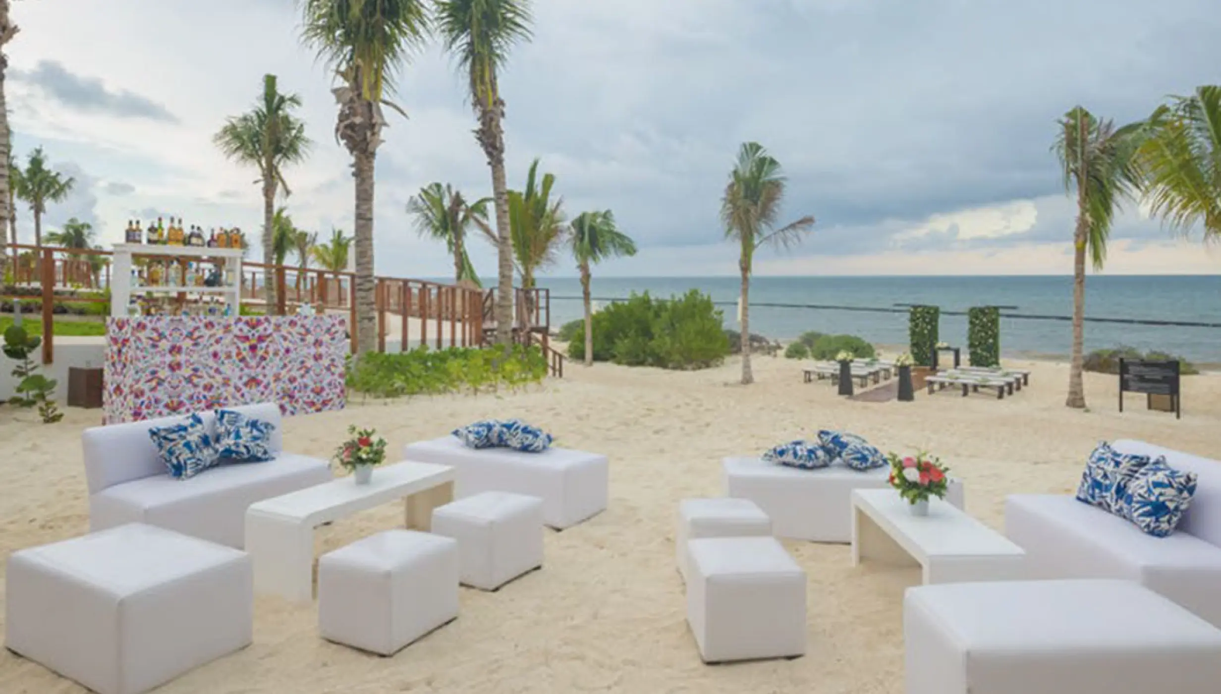 Ceremony and cocktail setup in the Beach venue at Haven Riviera Cancun.