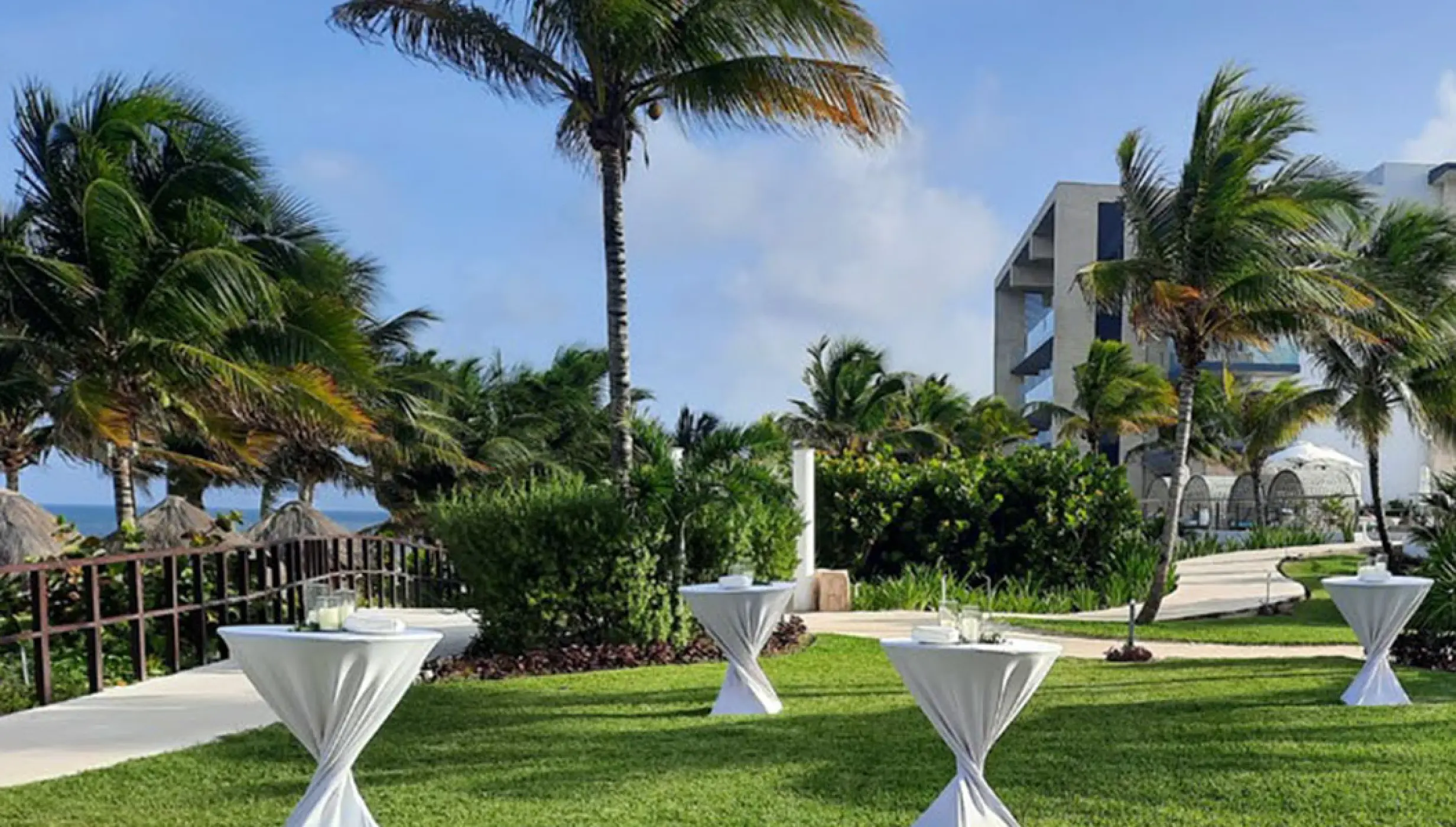 Cocktail setup in the Main Garden Venue at Haven Riviera Cancun.