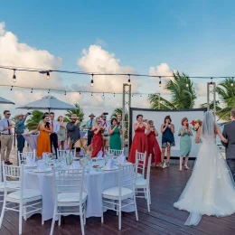 Just married couple grand entrance to reception at Haven Riviera Cancun.