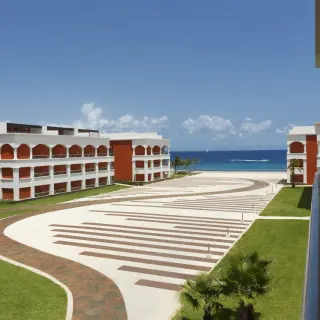Hard Rock Riviera Maya guest buildings and courtyard facing the Caribbean Sea, Riviera Maya