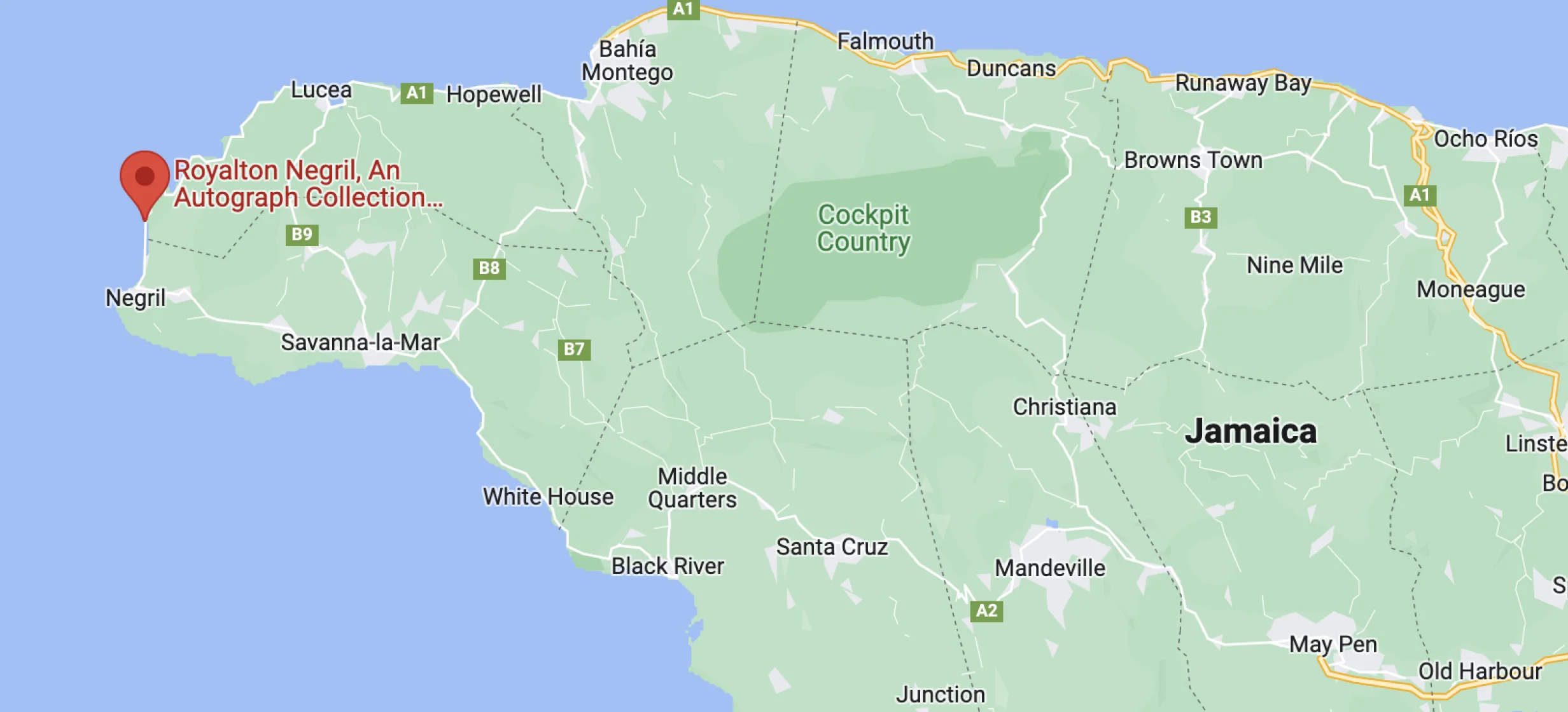 Google maps at Royalton negril