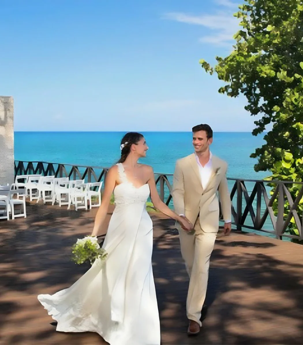 Couple in the ocean point diamond gazebo at Hideaway at Royalton Negril