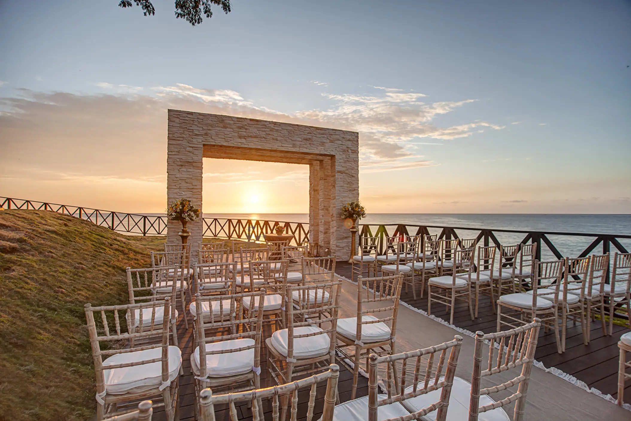 Oceanfront wedding ceremony terrace at sunset at Royalton Hideaway Negril, Negril