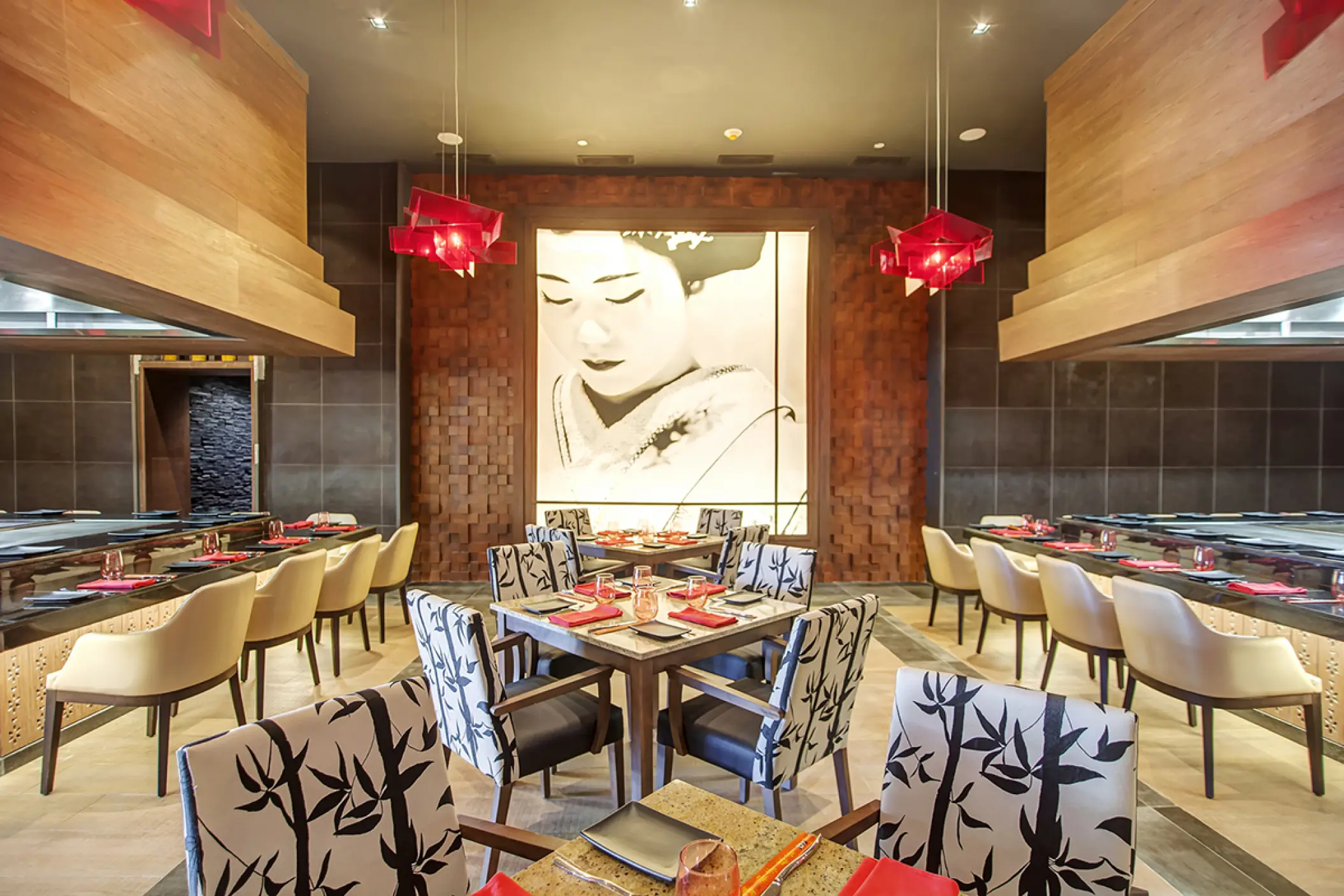 Zen teppanyaki restaurant with modern Asian decor at Royalton Hideaway Negril