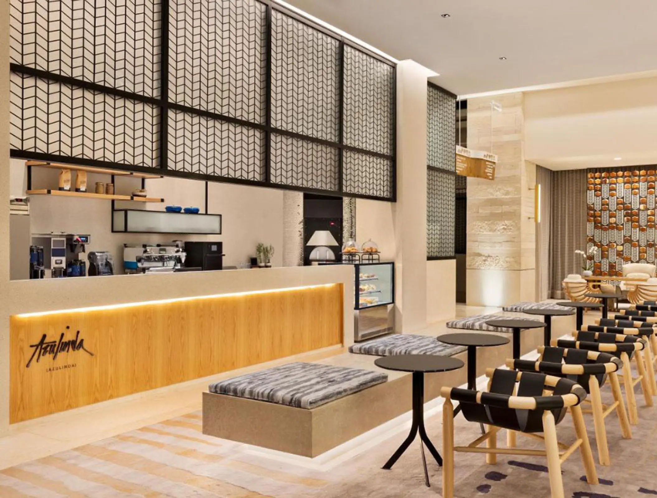 Azulinda restaurant coffee bar and seating area at Hilton Cancun, Cancun