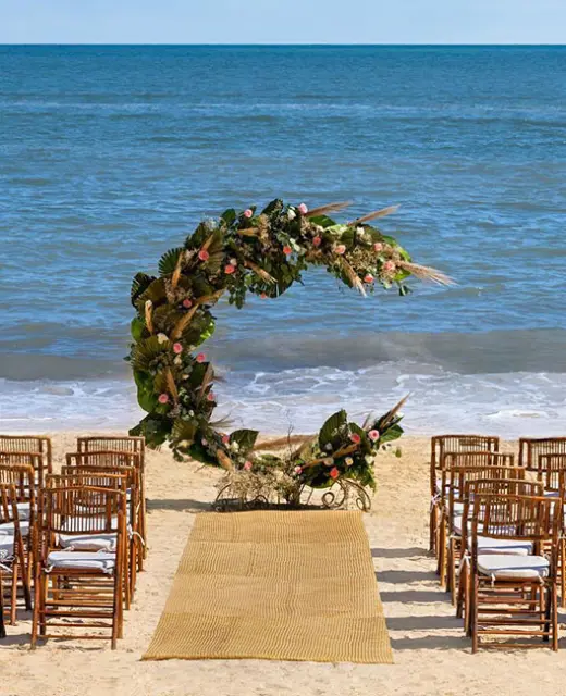Wedding ceremony setup at Hilton Cancun.