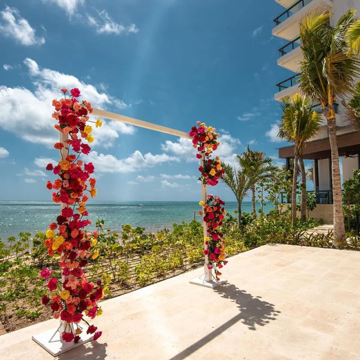 Wedding ceremony setup at Hilton Cancun.