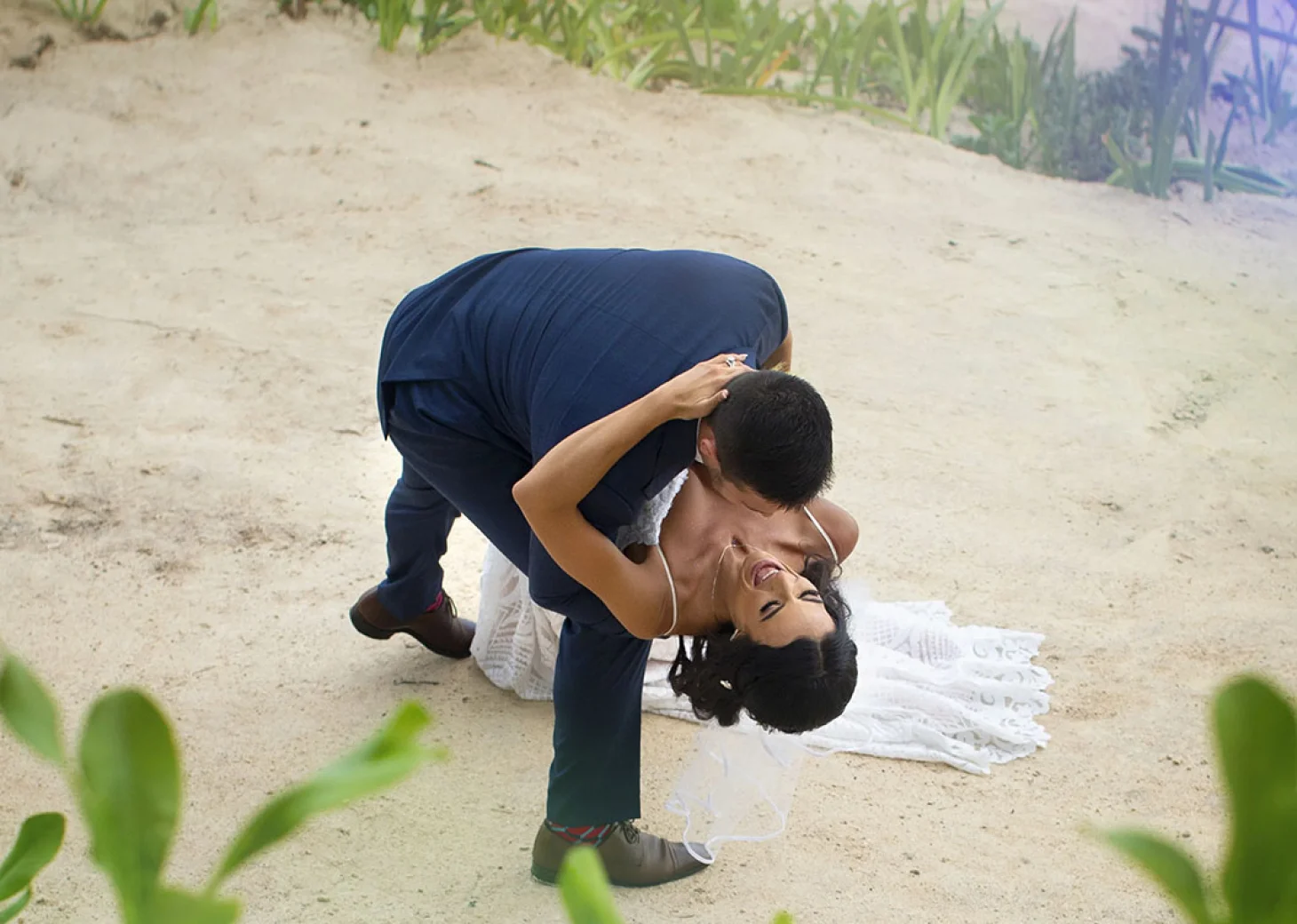 Just married Couple at the beach.