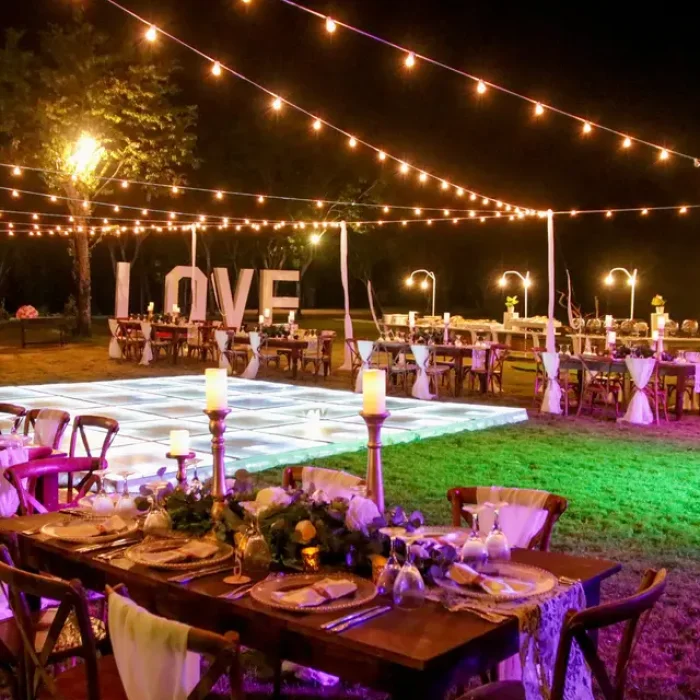 Dinner reception on the garden at Secrets La Romana