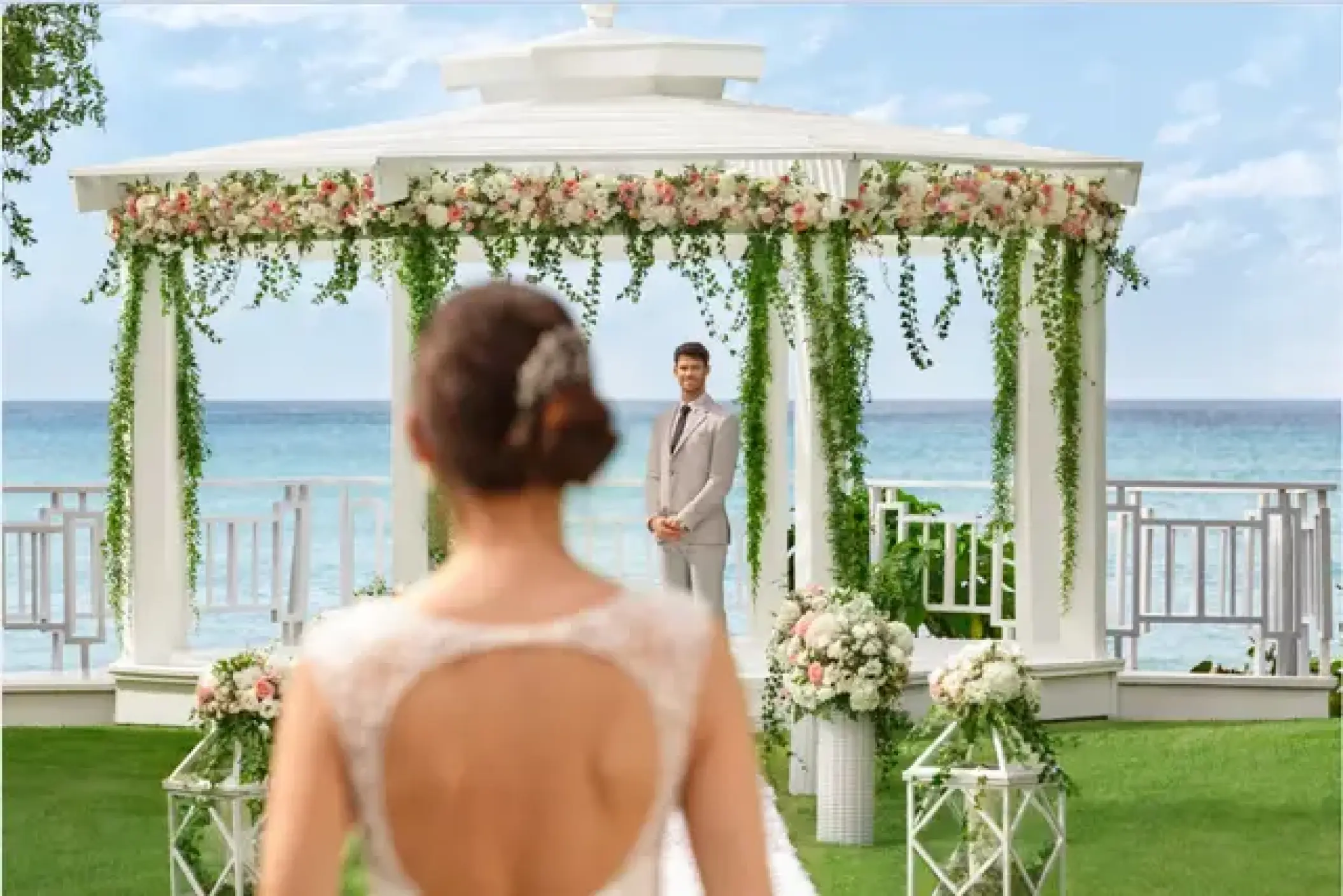 Oceanfront wedding ceremony gazebo at Secrets La Romana