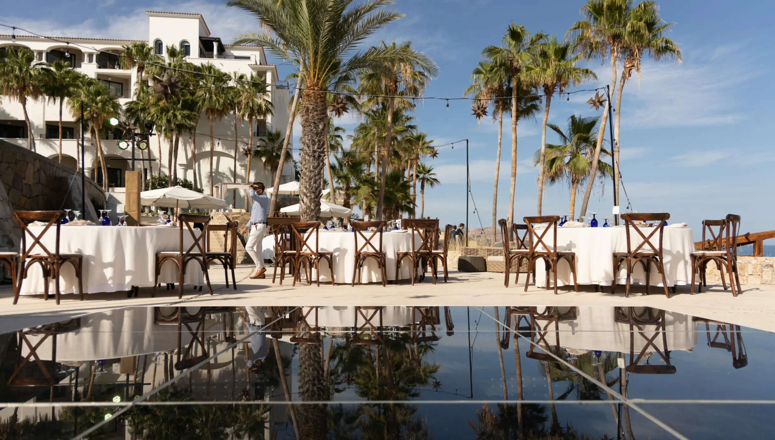 Dinner reception on the whale watching terrace at Hilton Los Cabos Beach and Golf