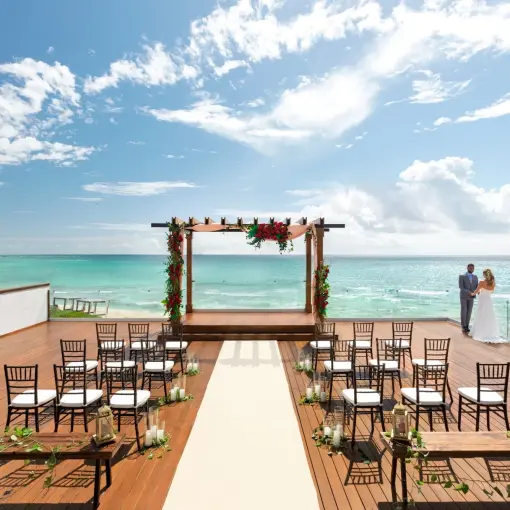 Infinity deck wedding ceremony setup at Hilton Playa del Carmen
