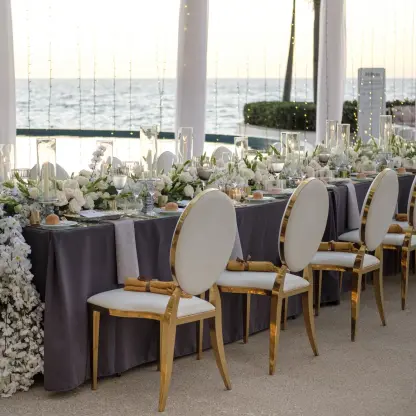 Elegant wedding reception setup on the terrace at Hilton Vallarta Riviera, Puerto Vallarta