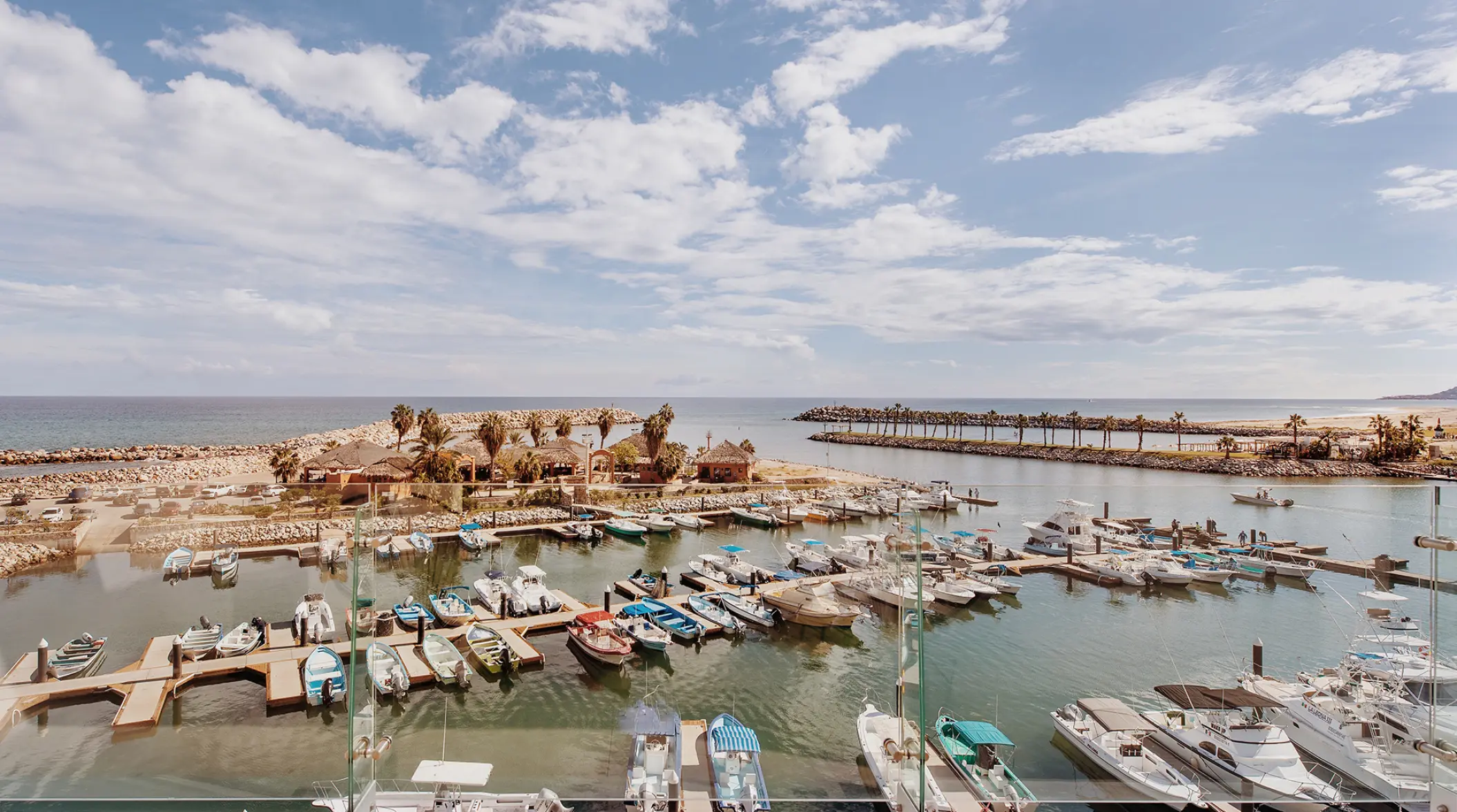 Hotel El Ganzo view of the marina and boats, Cabo San Lucas