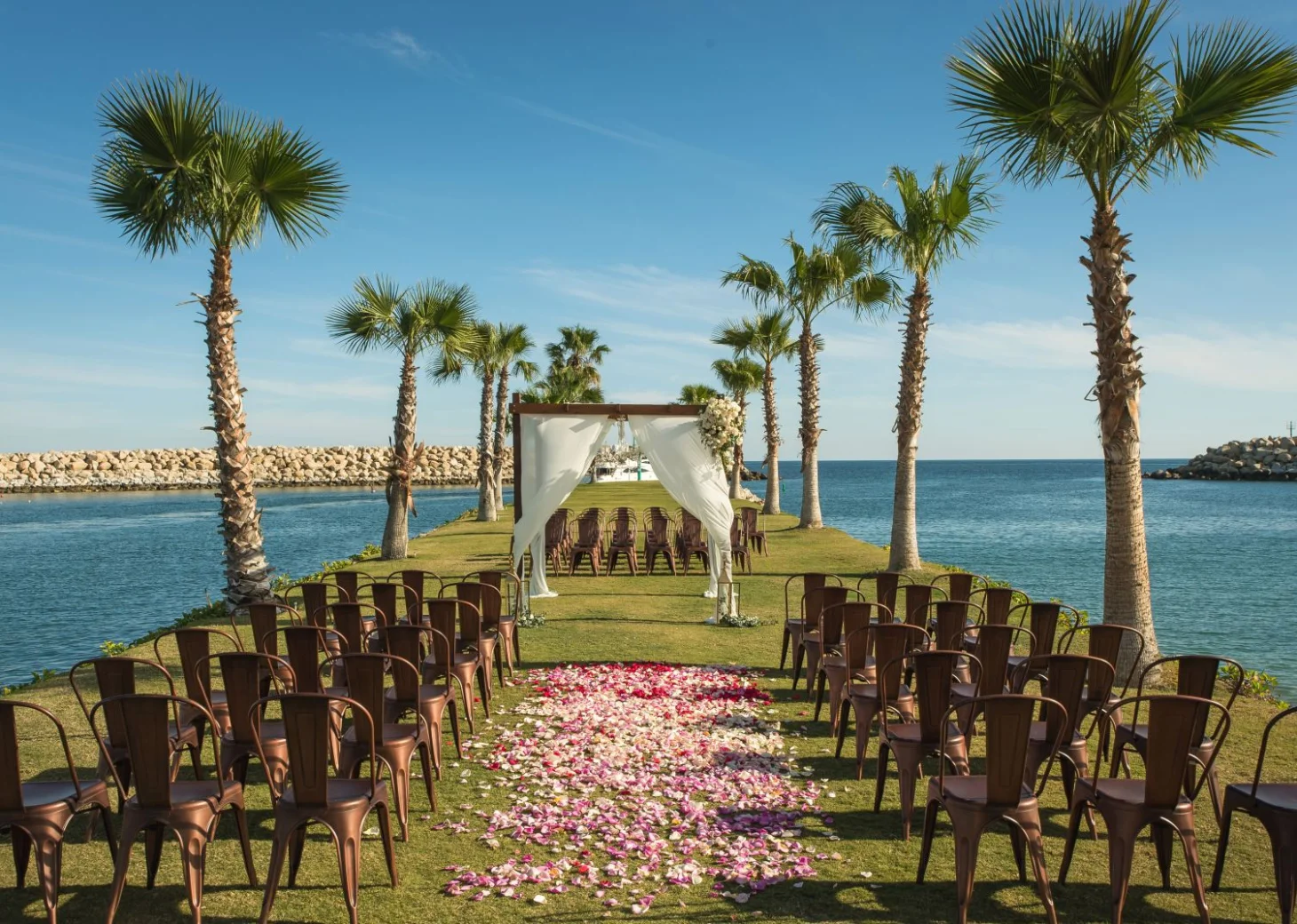 Ceremony decor on beach club at Hotel El Ganzo Los Cabos