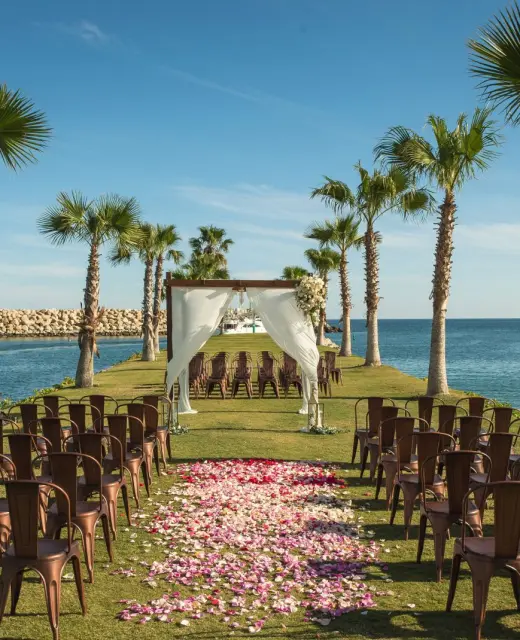 Ceremony decor on beach club at Hotel El Ganzo Los Cabos