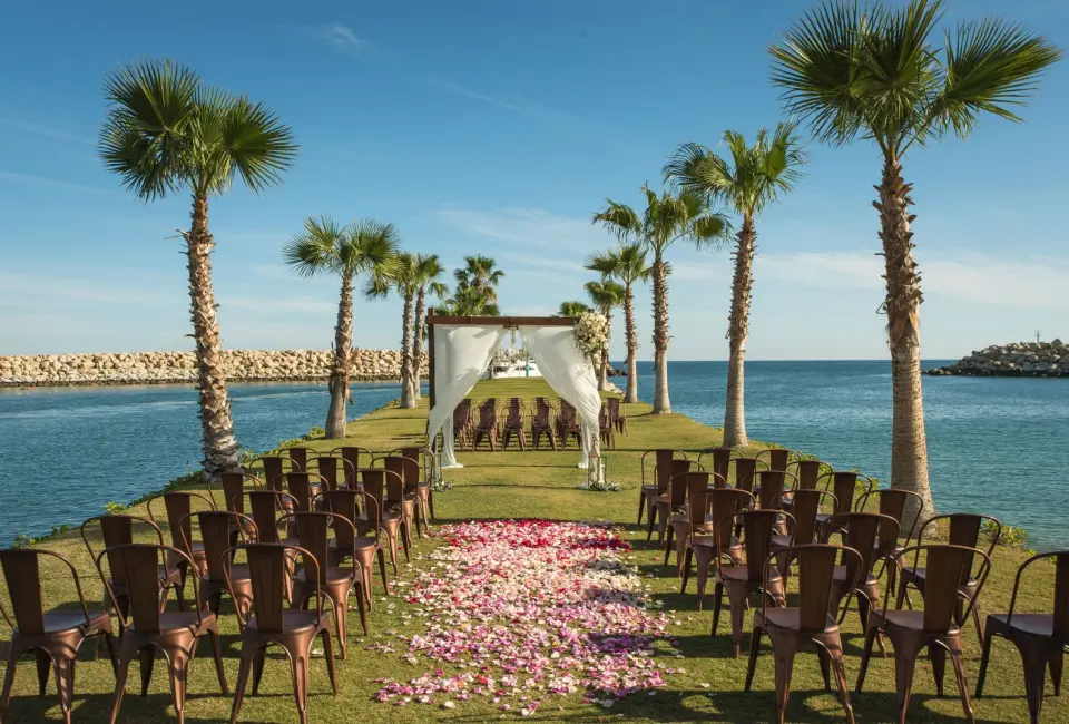 Ceremony decor on beach club at Hotel El Ganzo Los Cabos
