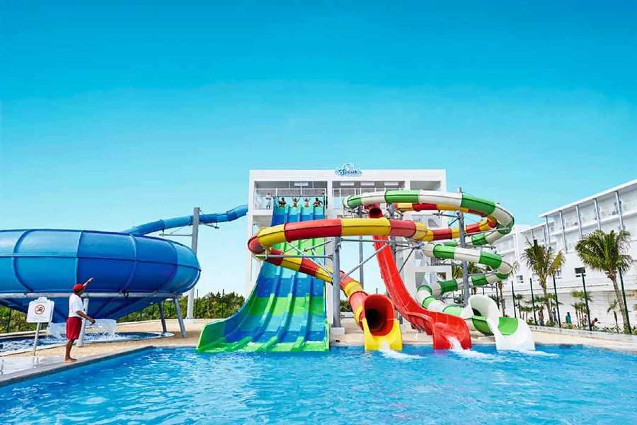 Splash Water World water park with colorful slides at Riu Palace Costa Mujeres, Cancun