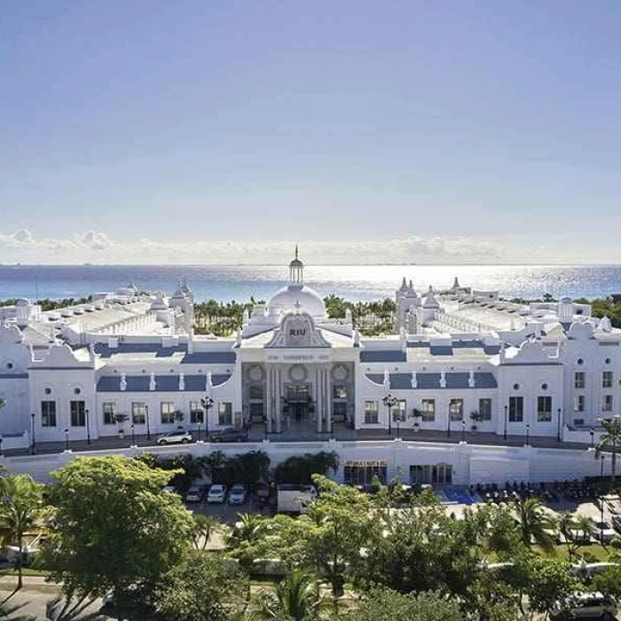 Aerial view of Riu Palace Riviera Maya entrance