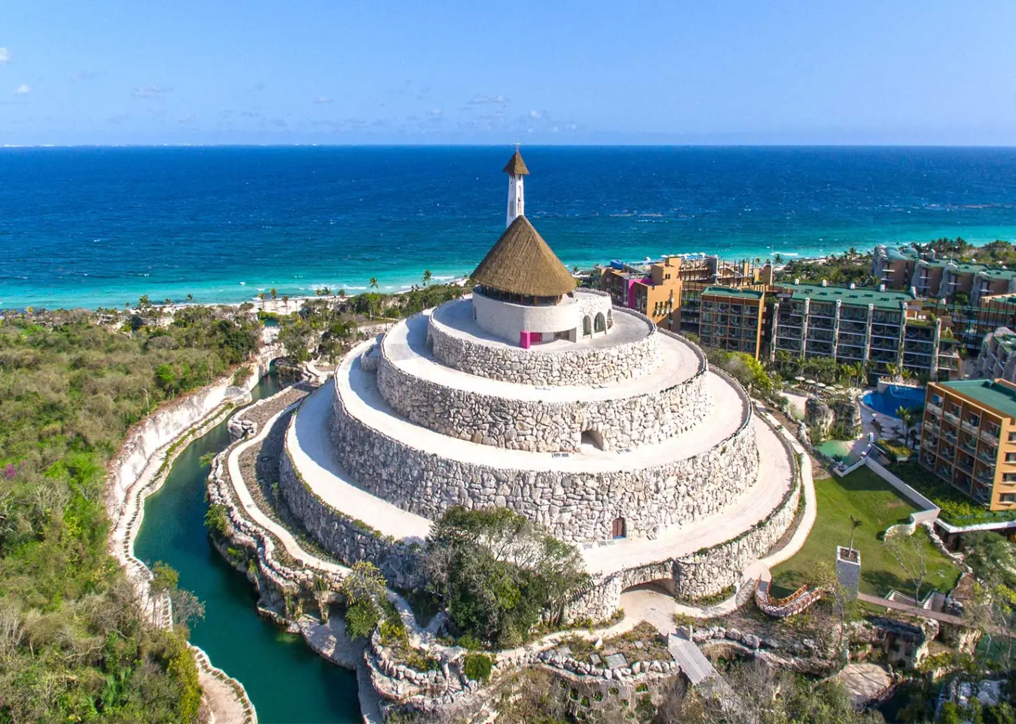 wedding chapel arial view at Hotel Xcaret Mexico