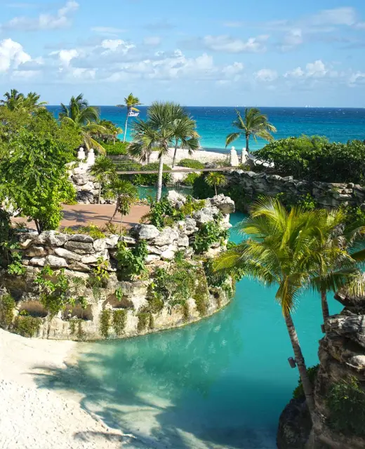 beach wedding venue area with lagoon at Hotel Xcaret Mexico