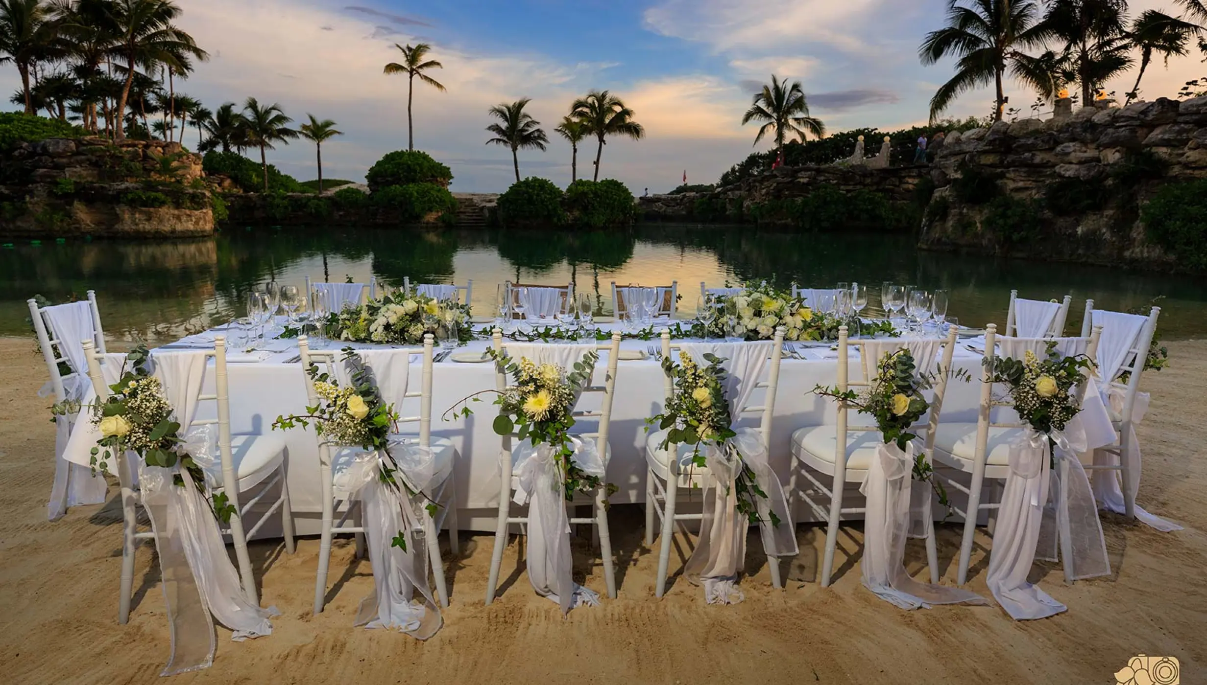 beach wedding venue area with lagoon at Hotel Xcaret Mexico