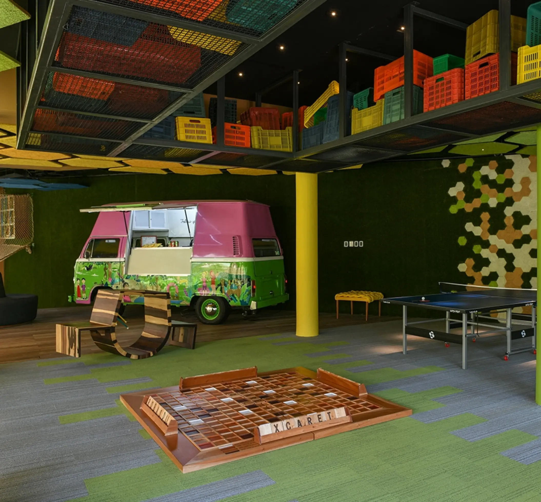 Kids club with games, a food truck, and table tennis at Hotel Xcaret Arte, Riviera Maya