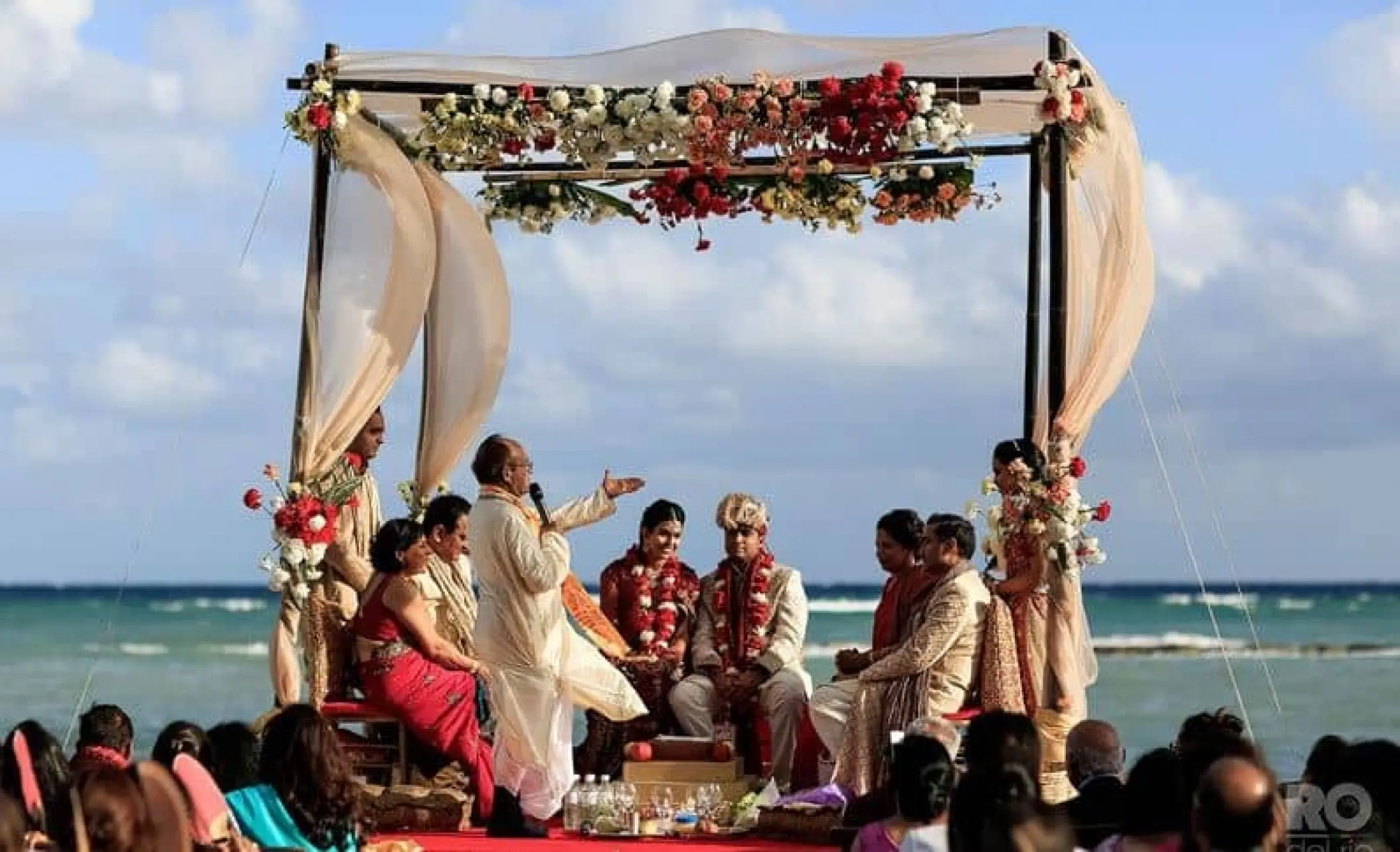 Mandap for an Indian wedding ceremony on the beach at Grand Velas Riviera Maya