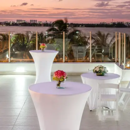 Laguna terrace wedding reception at Hyatt Zilara Cancun at sunset