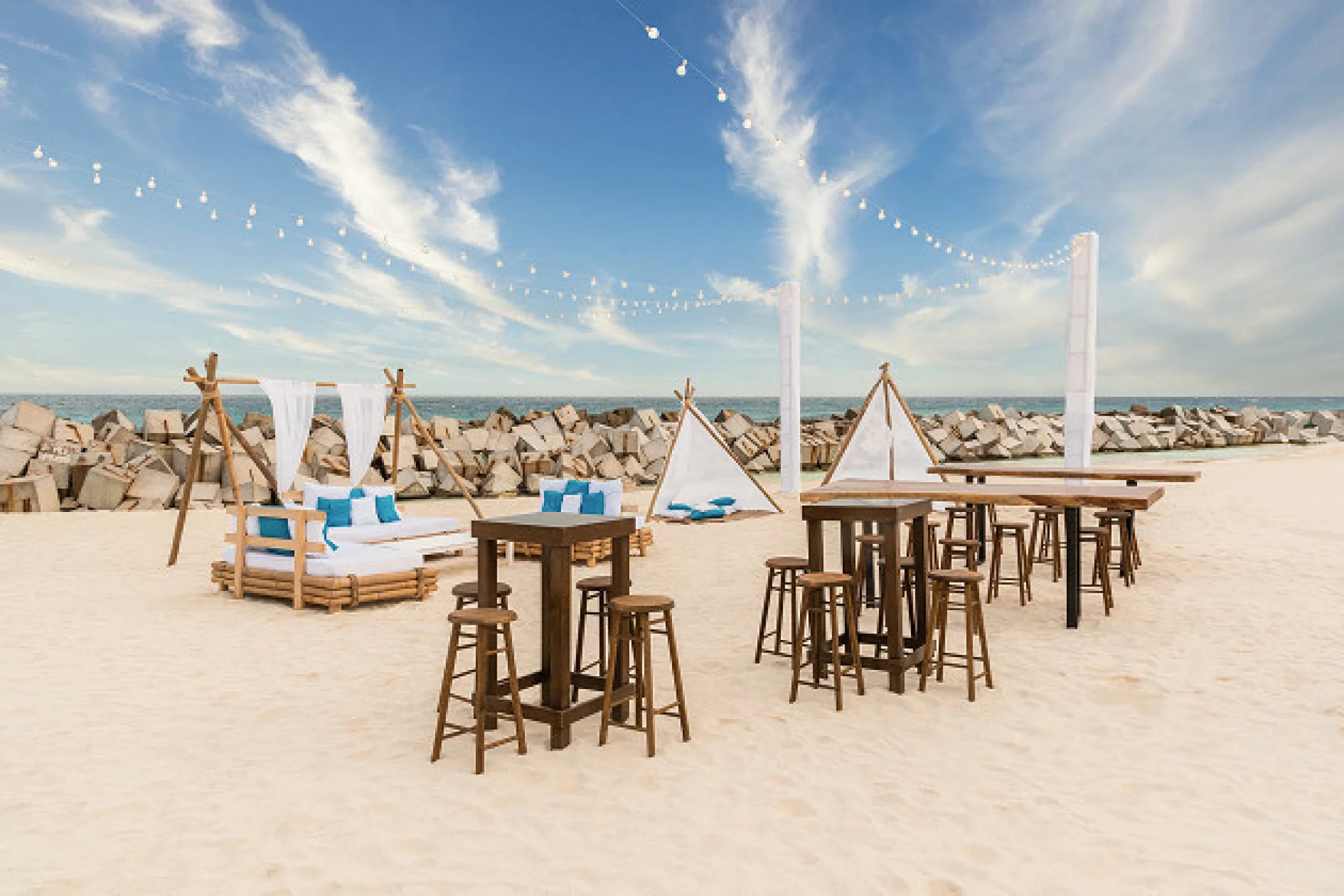 Sahara Beach wedding set up at Hyatt Ziva Cancun