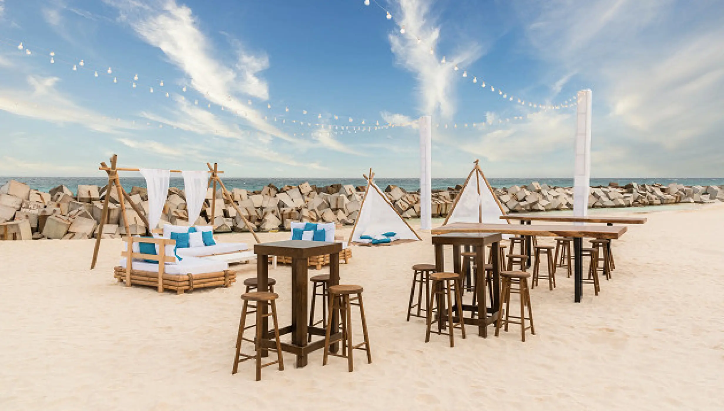 Sahara Beach wedding set up at Hyatt Ziva Cancun