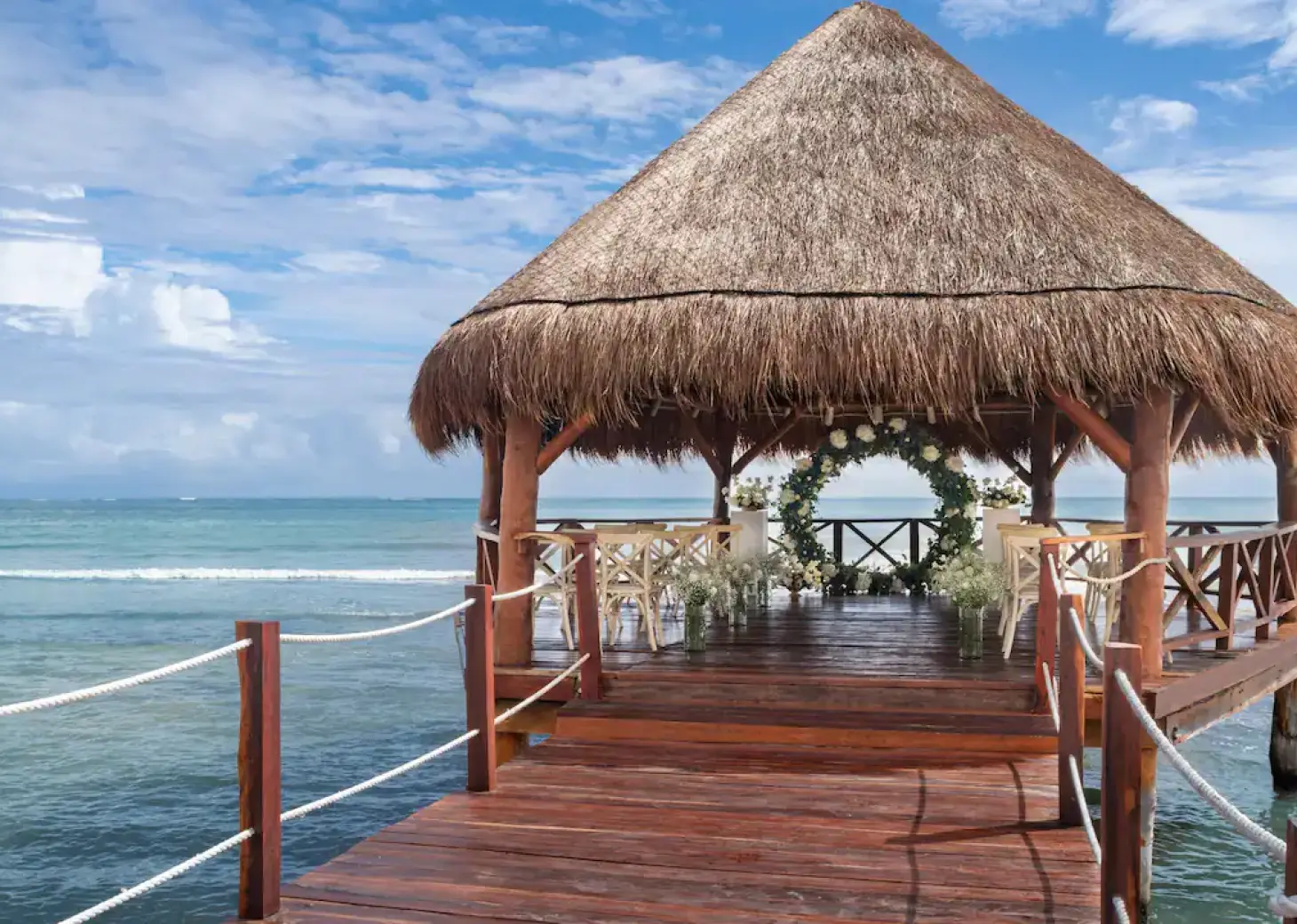 Ceremony decor in Overwater Gazebo at Hyatt Ziva Riviera Cancun