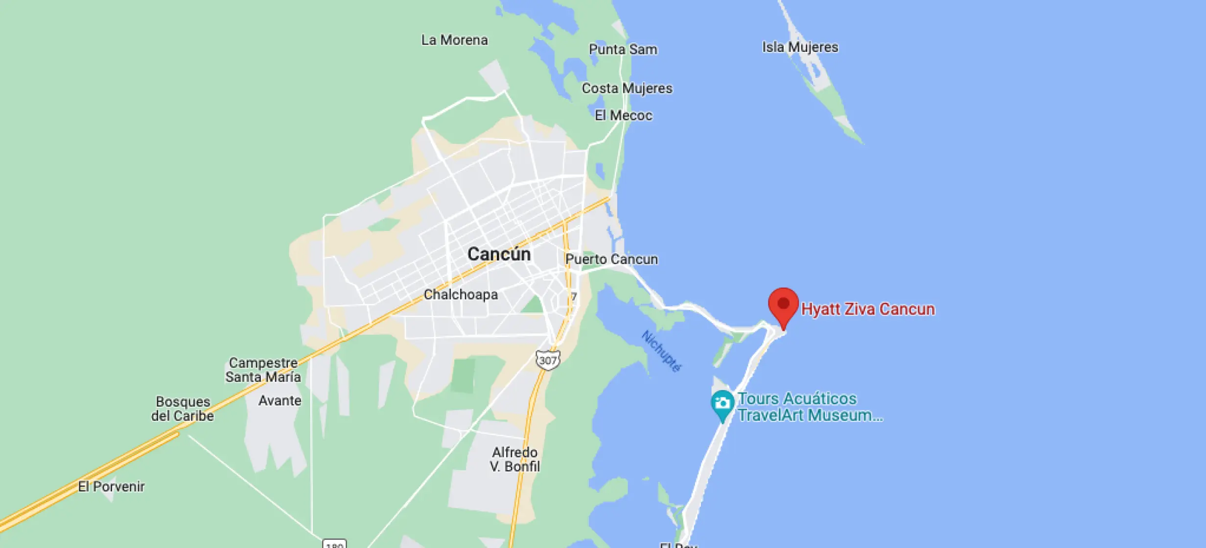 Google maps of hyatt ziva cancun