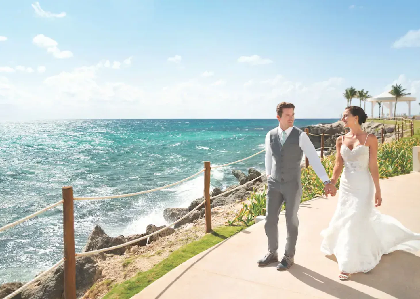 Couple celebration their ceremony in the gazebo at Hyatt Ziva Cancun